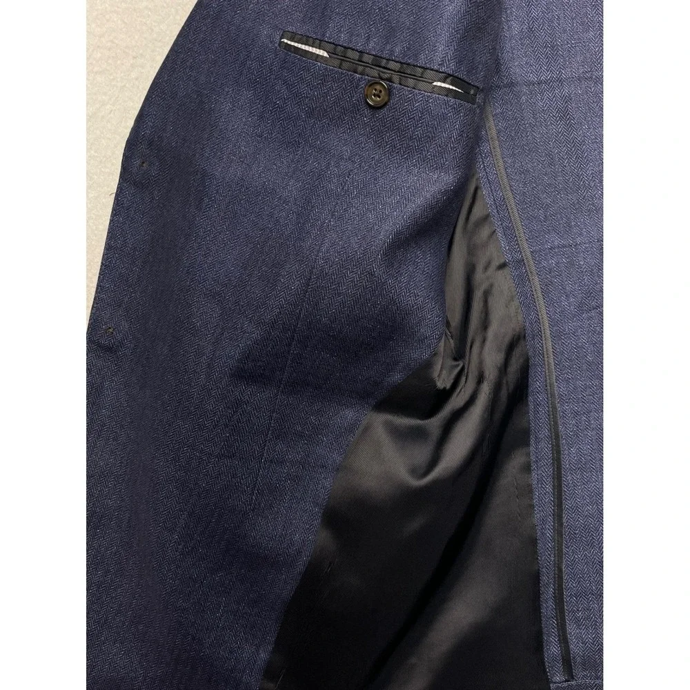 NWOT Banana Republic 42R Navy Linen Herringbone‎ Blazer Slim Fit Tailored Sport